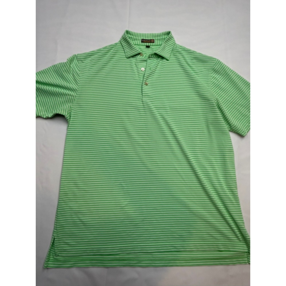 PETER MILLAR Mens Large Green White Stripe Short Sleeve Summer Comfort Polo N20